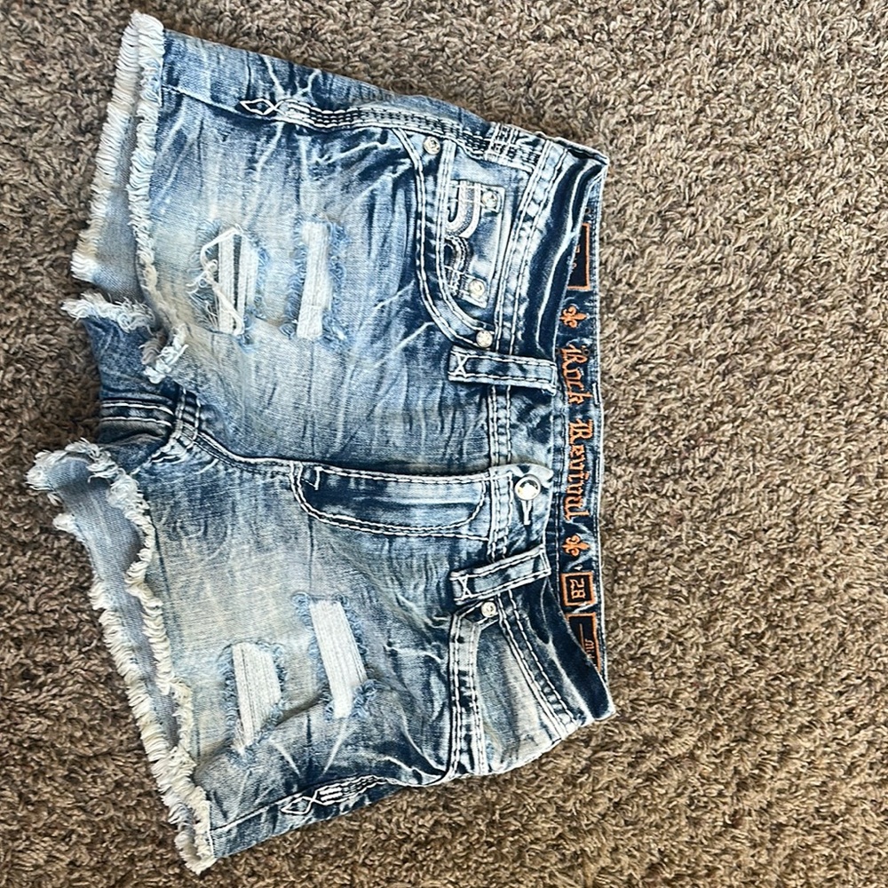 Rock Revival Ripped Denim Shorts - Blue